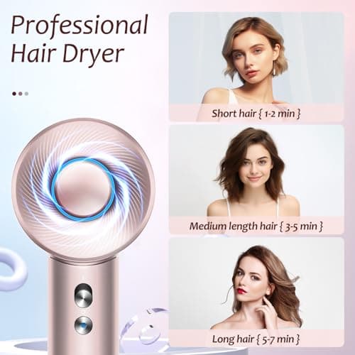 Brushless Powerful Hair Dryer, 1600W 110,000 RPM Fast Drying High Speed Blow Dryer with Negative Ion Technology, Portable Lightweight with Diffuser and Nozzle for Home Salon Travel, Pink 7