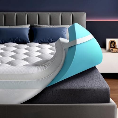 Biteany 5 Inch Mega Support Memory Foam Mattress Topper for Pressure Relief, Dual Layer 2.5" Pillow Top Mattress Topper Plus 2.5" Cooling Gel Infused Memory Foam Mattress Pad (Queen)