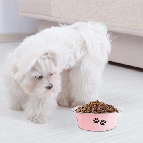Stainless Steel Dog Bowls, Nonslip Rubber Bottom No Spill Proof Skid Metal Insulated Dog Bowls for Large Medium Small Breed Dogs (Pink, 3.6 Cups/29 OZ) 5