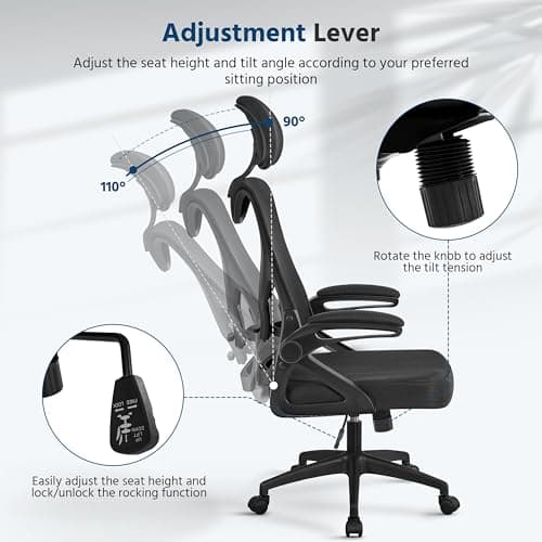 Yaheetech Ergonomic Office Chair, High Back Desk Chair with Headrest and Flip-up Armrest Lumbar Support for Home Office Meeting Room Study, Black 7