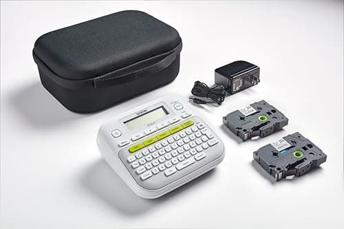 Brother PT-D210SV Monochrome Label Maker Bonus Bundle Comes with a Protective Carrying case, an Adapter, and Two Sample Genuine TZe Label Tapes for Added Value.