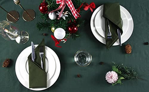 INFEI Solid Color Polyester Linen Blended Thin Dinner Napkins - Pack of 12 (40 x 40 cm) - for Events & Home Use (Army Green) 5