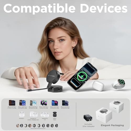 Qi2 Magnetic Wireless Charger Stand Station, Portable Travel Charging Station, 15W Fast Foldable Magnetic Wireless Charger Stand for iPhone 17/17pro16/16 Pro/15/14/13-12 Series, Apple Watch, AirPods 8