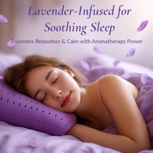 OMEO 2 Pack Lavender Cooling Memory Foam Bed Rest Pillows, Ventilated Memory Foam Cooling Pillow for Stomach, Back and Side Sleeper Support, Washable Removable Cover Sleeping Pillows, 24" x 16" 5