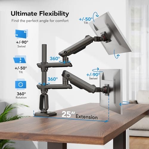 HUANUO Dual Monitor Arm for 13-49" Ultrawide Screens up to 40 lbs, Heavy Duty Aluminum Extra Tall Monitor Desk Mount, Vertical Stacked Fully Adjustable Dual Monitor Mount, Max VESA 100x100 5