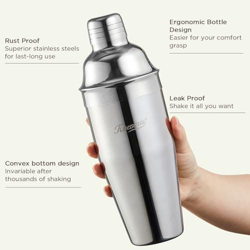 Cocktail Shaker, KITESSENSU 24oz Drink Shaker with Bartender Strainer, Measuring Jigger, Bar Mixing Spoon, Cocktail Recipe Guide, Professional Drink Mixer Set for Beginners, Silver 2