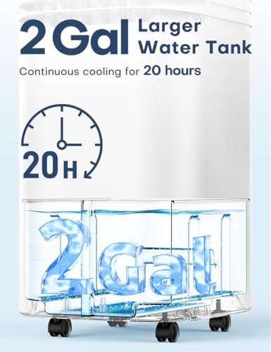 CENSTECH 4-IN-1 Portable Air Conditioners, Evaporative Air Cooler w/4 Modes & 3 Speeds, 15H Timer for Smart Auto-off, 2-Gal Tank for 20H Cooling,17FT Remote,No Hose Needed,120°Oscillating Swamp Cooler 6