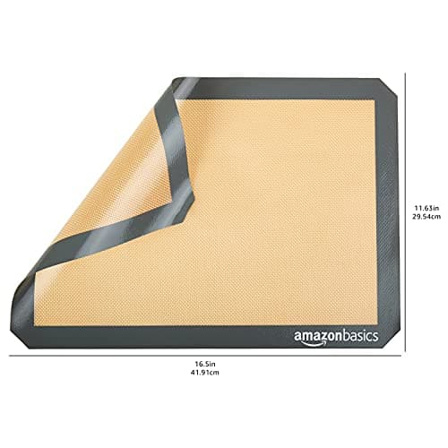 Amazon Basics Silicone Rectangular Baking Mat, Non-Stick, Reusable, Dishwasher Safe, Food Safe, Heat Resistant, 16.5" x 11.6", Beige/Gray, 2-Pack 6