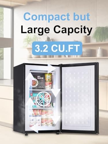 KRIB BLING 3.2 Cu.ft Upright Freezer Compact Mini Freezer with Removable Shelves for Bedroom, Office, Kitchen, Black 7
