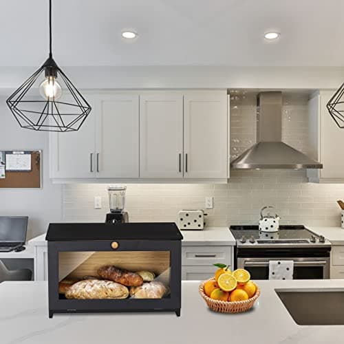 HOMEKOKO Wood Bread Box for Kitchen Counter, Single Layer Bamboo Large Capacity Food Storage Bin (BLACK) 5