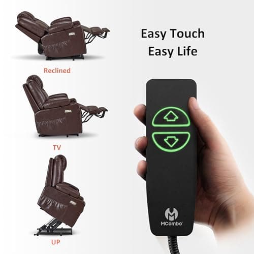 MCombo Electric Power Lift Recliner Chair Sofa with Massage and Heat for Elderly, 3 Positions, 2 Side Pockets, and Cup Holders, USB Ports, Faux Leather 7040 (Dark Brown, Medium) 6