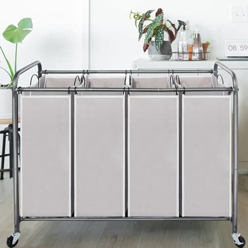 STORAGEIDEAS Laundry Sorter Hamper with Wheels, Heavy-Duty Laundry Sorter Rolling Cart, Lockable Wheels and Removable Bags, 4 Sections, Grey 8