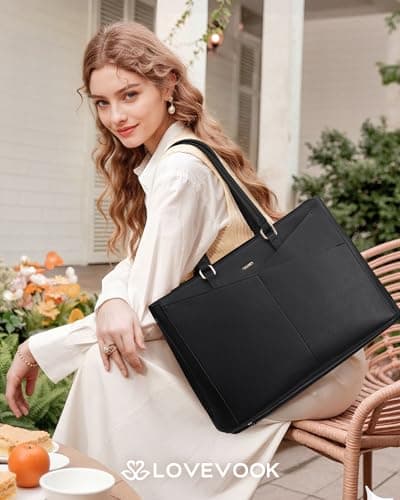 LOVEVOOK Lunch Tote Bag for Women, 3 in 1 Work Bag with Insulated Lunch Compartment, Laptop Bag with Large Cup Holder for Office, College, Casual, Black 2