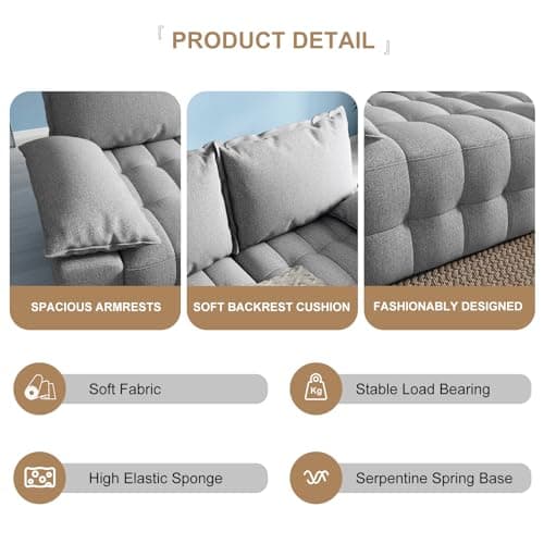 Meeyar Sectional Couch for Living Room Sectional Sofa 4-Seater L Shaped Sofa Modular Sectional Sofa with Reversible Chaise Modular Sofa for Bedroom,Light Grey 6