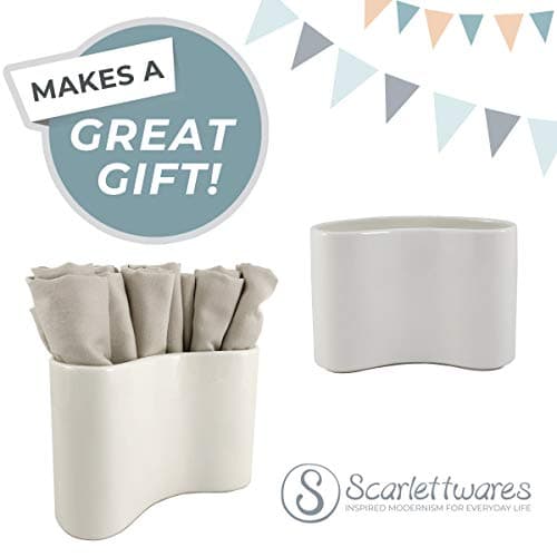 Scarlettwares Ceramic Napkin Holder For Table Kitchen Paper Linen Cloth Napkins Upright Stand Up Sturdy Stylish Modern Compact White Modern Farmhouse 8