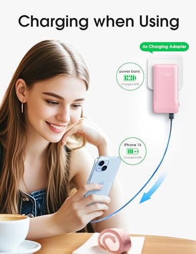 TG90° 10000mAh External Battery Pack with Built-in AC Wall Plug, Compact Cell Phone Portable Charger with Cables Power Bank Compatible with iPhone and Android Devices 6