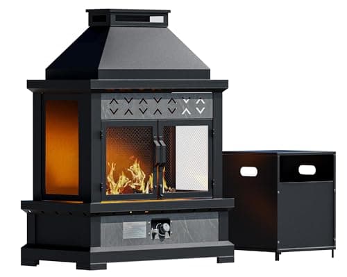 MaxMulti Outdoor Propane Fireplace w Tank Table, 50,000 BTU Gas Fire Pit with Ceramic Logs, Rain Cover, 35 Inch Steel Metal Smokeless Fireplace for Patio, Deck, CSA Certified (35 x 47 Inch) 9