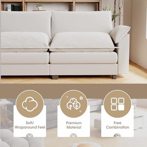 JUMMICO 119” Sectional Sofa Modern Deep Couch with Reversible Ottoman, L-Shaped Chenille Fabric Modular Sofa Sleeper Comfy for Living Room/Bedroom/Apartment (White, L Shaped Sofa) 5