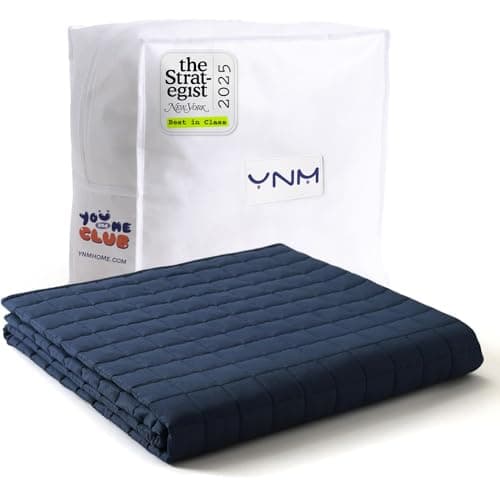 YnM Exclusive Weighted Blanket, Soothing Cotton, Smallest Compartments with Glass Beads, Bed Blanket for One Person of 140lbs, Ideal for Twin/Full Bed (48x72 Inches, 15 Pounds, Navy)