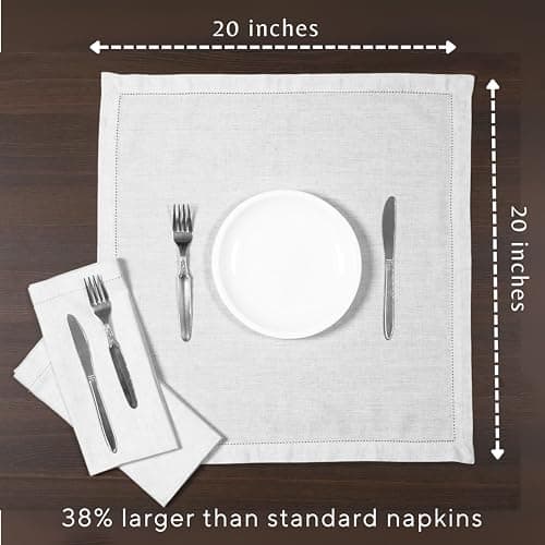 Ramanta Home Decorative Cloth Dinner Napkins Set of 12, 20x20 Inch White Hemstitched Flax Cotton Napkins with Mitered Corners, Oversized Use, Parties, Weddings, Spring, Easter Cloth Napkins 6