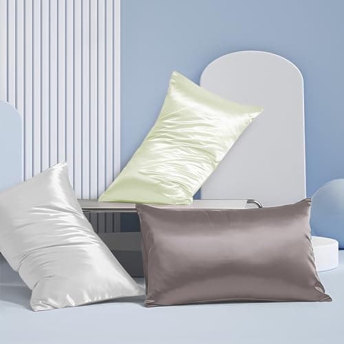Jogcaw 2 Pack 100％ Silk Pillowcase for Hair and Skin, Soft Breathable Cooling Mulberry Silk Pillow Case Set of 2, Both Sides Grade 6A Silk Pillow Covers with Hidden Zipper (Sage Green, Standard) 7