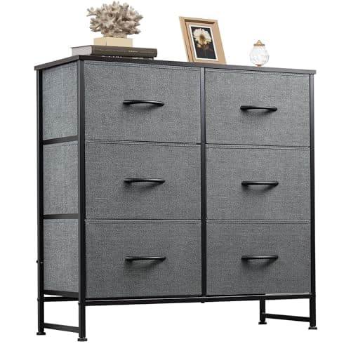 WLIVE Dresser for Bedroom with 6 Drawers, Closet Dresser with Fabric Bins, Chest of Drawers for Closet, Living Room, Hallway, Dark Grey
