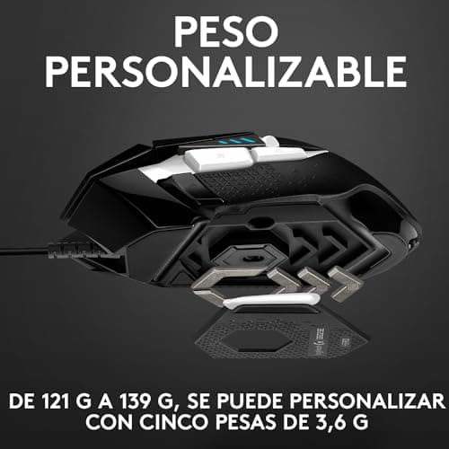 Logitech G502 Hero High Performance Gaming Mouse Special Edition, Hero 25K Sensor, 25 600 DPI, RGB, Adjustable Weights, 11 Programmable Buttons, On-Board Memory, PC/Mac - Black/White 5