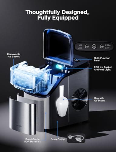 GoveeLife Smart Ice Maker Countertop, Portable Ice Machine with Voice Control, 9 Ice Cubes in 6 Minutes 3 Sizes, 26lbs/24Hrs, Self Cleaning RGB Lights, Quiet Ice Maker with Scoop for Kitchen Silver 9
