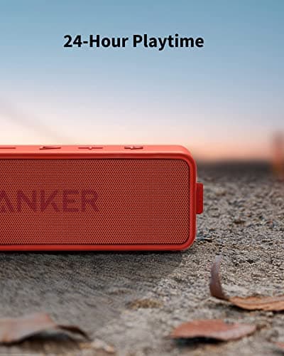 Anker SoundCore 2 Portable Bluetooth Speaker, Wireless, Enhanced Bass, 24-Hour Playtime, 66ft Range, IPX7 Water Resistant, Built-in Mic, Ideal for Travel, Compact and Easy to Use - Red 5