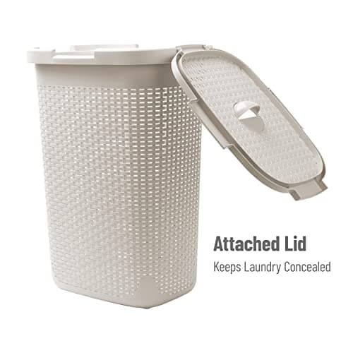 Mind Reader Slim Laundry Hamper with Lid, 60L Tall Clothes Basket, Narrow Tapered Design for Bathrooms, Closets and Laundry Rooms, Plastic, Ivory 5