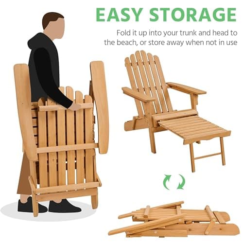 Yaheetech Folding Adirondack Chair with Retractable Ottoman Weight Capacity 300lb Solid Wood Garden Chair, Fire Pit Lounge Chairs Weather Resistant Furniture for Garden/Yard/Patio/Lawn, Brown 7