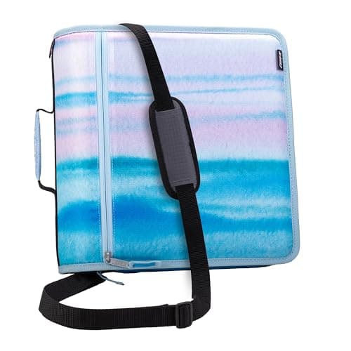 Case-it Mighty Zip Tab School Zipper Binder | 3-Inch O-Rings, 600-Sheet Capacity, 5-Subject Expanding File Folder, Multiple Pockets & Storage Organizer, Shoulder Strap | D-146 Watercolor Sky