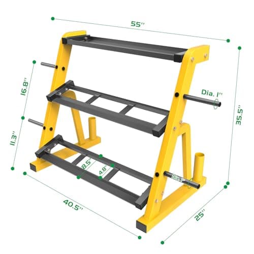"Kipika Heavy Duty 3 Tier Dumbbell Rack Multifunctional, Weight Rack for Dumbbells, Home Gym Equipment, Suitable for Storage of Dumbbell, Kettle Bell, Barbell Plate, Barbell Bar, Yellow/Black" 5