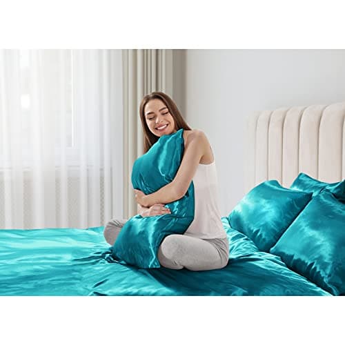 Madison Park Essentials Satin Luxury Wrinkle-Free High-Luster and Silk Standard Teal 2 8