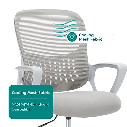 MCQ Drafting Chair with Fixed Armrests and Foot-Ring, Tall Office Chair for Standing Desk Adjustable Height Office Desk Chair for Home Office, Breathable Mesh Swivel Rolling Tall Chair Grey 6