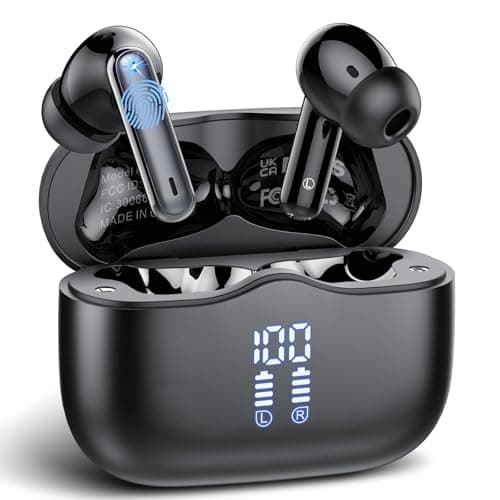 Wireless Earbuds, 2025 Bluetooth 5.4 Headphones in Ear with Stereo Deep Bass, 40H Bluetooth Ear Buds with 4 ENC Noise Cancelling Mics, IP7 Waterproof Earphones Hands-Free Calls Dual LED Display USB-C