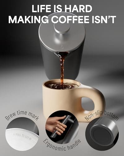 Veken French Press Plunger Coffee Tea Maker 34 Ounce 1 Liter, Double Wall Vacuum Insulated Stainless Steel Coffee Press with 4 Filter Screens for Camping Travel Gifts, Dishwasher Safe, Grey 4