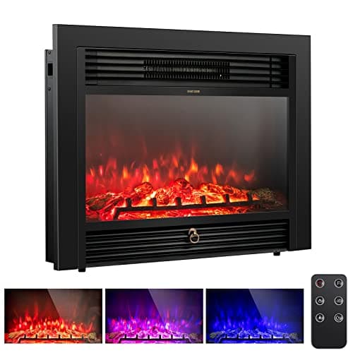 GLACER 28.5'' Electric Fireplace Insert, Recessed & Freestanding with Adjustable Flame Color Timer, Indoor Heater w/Remote Control (750W/1500W) Black