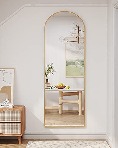 Otlsh Arched Floor Mirror, 58"18" Full Length Mirror with Stand, Freestanding, Aluminum Frame - Gold 5