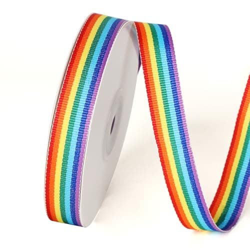5/8 inch 25 Yards Stripe Grosgrain Rainbow Ribbon, Double Face Rainbow Grosgrain Roll, Ribbon for Gift Wrapping, Wedding Decor, Pride Birthday Party Decoration & DIY Crafts