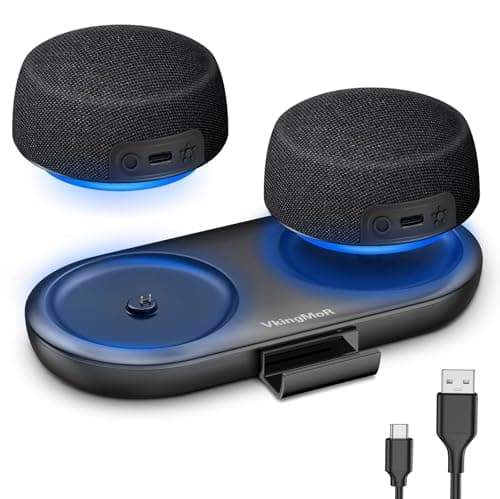 Dual Bluetooth Speaker Set with Magnetic Base & Phone Stand - TWS Stereo Sound, 10H Playtime, 3H with RGB Music Lights On- Bluetooth Wireless Speaker for Home Theater, Outdoor,TV Watching, Multi Room