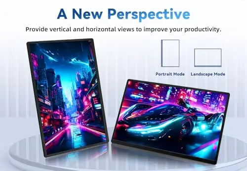 AOKER 16" Portable Monitor for Laptop - 1200P FHD, Horizontal Vertical with Detachable Kickstand, Built-in Speakers, Plug & Play, Travel External Screen for Wins Mac Chrome 4