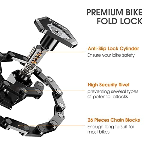ICOCOPRO Folding Bike Lock with 3 Keys, 2.8 FT Bicycle Lock Compact Anti Theft, High Security Scooter Locks, Heavy Duty Bike Chian Locks with Bracket 6