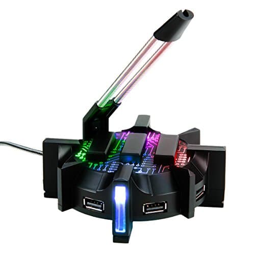 Enhance Pro Gaming Mouse Bungee Cable Holder 4 Port USB Hub with 7 LED Color Modes, Cable Management Support, Improved Accuracy and Weighted Design for Competitive Esports Games, Gaming Accessories