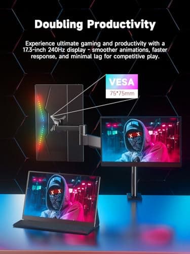 ADPOP 17.3'' IPS FHD 240Hz Portable Monitor | USB-C & HDMI | RGB Backlighting | Smart Cover & Speakers | Gaming, Office & Travel | Ultra-Slim HDR | for Laptop/PC/Mac/Phone/Xbox/PS5/Switch 5