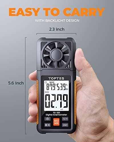 TopTes TS-301 Digital Anemometer, Wind Speed Meter with 2.26-inch Big Backlight LCD Screen, Air Flow Meter for Sailing Surfing Drone Flying RC Plane Golf Shooting HVAC 6