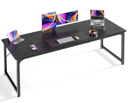 Huuger Computer Desk, 70 Inch Office Desk, Gaming Desk with Storage, Writing Desk Work Desk for Home Office, Study, Long Simple Desk, Large Legroom, Metal Frame, Black