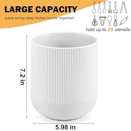 RedCall Kitchen Utensils Holder Large,Ceramic Utensil Organizer for Countertop,Morden Utensil Crock for Spoon Spatula,Home Kitchen Decor (White) 5