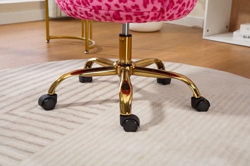 ZOBIDO Comfy Home Office Task Chair with Wheels, Cute Modern Upholstered PU Seashell Back Adjustable Swivel Vanity Desk Chair, for Women,for Girls, Living Room, Bedroom（Rose red Leopard Print 9