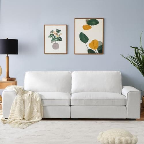 HALLYBEE Sofas for Living Room Linen Couch with Extra Deep Seat and Thickened Cushion Comfy Modern Couches for Living Room Apartment Bedroom Office White, 88.58"